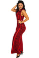 Sexy Plus Size Red Print Gold Belted Jumpsuit