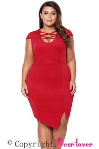Sexy Plus Size Red Strappy Asymmetrical Bodycon Dress