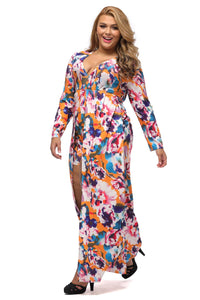 Sexy Plus Size Sleeved Floral Romper Maxi Dress
