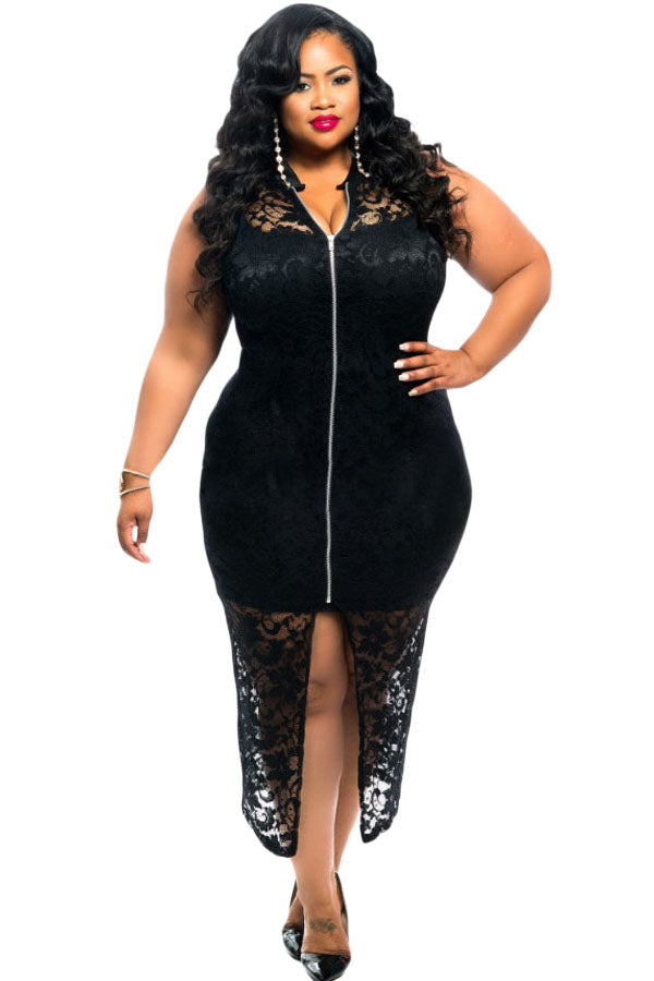 Sexy Plus Size Sleeveless Lace Zipper Front Dress in Black SEXY AFFORDABLE CLOTHING Sexy Plus Size Sleeveless Lace Zipper Front Dress in Black SEXY AFFORDABLE CLOTHING