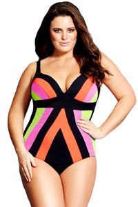 Sexy Plus Size Strapped Color Splice One Piece Swimwear