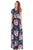 Sexy Pocket Design Short Sleeve Navy Blue Floral Maxi Dress