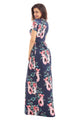 Sexy Pocket Design Short Sleeve Navy Blue Floral Maxi Dress
