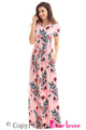 Sexy Pocket Design Short Sleeve Pink Floral Maxi Dress