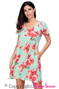 Sexy Pocket Design Summer Floral Shirt Dress