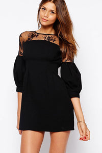 Sexy Puff Sleeves Lace Panel Detailed Mini Dress