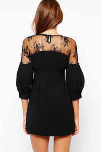 Sexy Puff Sleeves Lace Panel Detailed Mini Dress