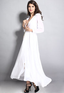 Sexy Pure White Layered Sheer Ruffling Jersey Maxi Dress