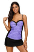 Sexy Purple Black Ruched Tankini and Skirted Swimsuit