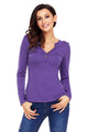 Sexy Purple Button Long Sleeve Top with Pockets