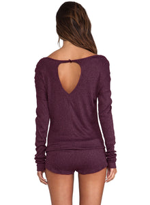 Sexy Purple Casual Off Shoulder Long Sleeve Romper