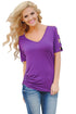 Sexy Purple Cold Shoulder Ruched Sides T-shirt