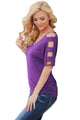 Sexy Purple Cold Shoulder Ruched Sides T-shirt