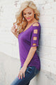 Sexy Purple Cold Shoulder Ruched Sides T-shirt
