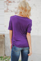 Sexy Purple Cold Shoulder Ruched Sides T-shirt