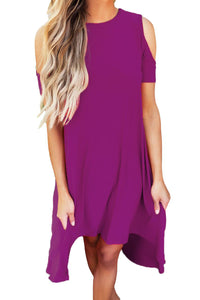 Sexy Purple Cold Shoulder Short Sleeve High Low Dress