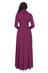 Sexy Purple Cow Neck Long Sleeve Maxi Dress