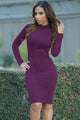 Sexy Purple Faux Suede Turtleneck Long Sleeve Midi Dress