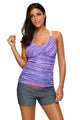 Sexy Purple Fuzzy Stripes Strappy Back Tankini Top