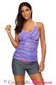 Sexy Purple Fuzzy Stripes Strappy Back Tankini Top