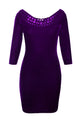 Sexy Purple Hollow Out Round Neck Sleeved Velvet Dress