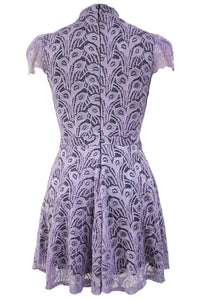 Sexy Purple Lace Overlay High Neck Skater Dress
