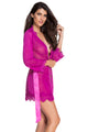 Sexy Purple Lace Trim Robe with Thong