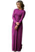 Sexy Purple Long Sleeve High Waist Maxi Jersey Dress