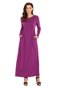Sexy Purple Long Sleeve High Waist Maxi Jersey Dress