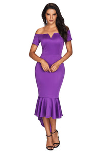 Sexy Purple Off Shoulder Short Sleeve Mermaid Dress