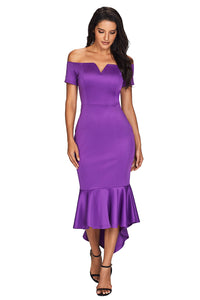 Sexy Purple Off Shoulder Short Sleeve Mermaid Dress