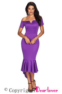 Sexy Purple Off Shoulder Short Sleeve Mermaid Dress