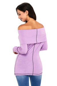 Sexy Purple Off The Shoulder Long Sleeve Top