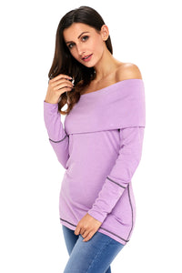 Sexy Purple Off The Shoulder Long Sleeve Top