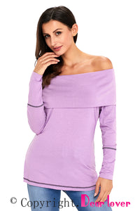 Sexy Purple Off The Shoulder Long Sleeve Top