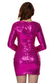 Sexy Purple Ruched Sequin Long Sleeve Nightclub Dress