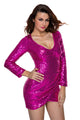 Sexy Purple Ruched Sequin Long Sleeve Nightclub Dress