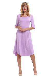 Sexy Purple Ruffle Sleeve Midi Jersey Dress