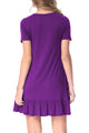 Sexy Purple Short Sleeve Draped Hemline Casual Shirt Dress