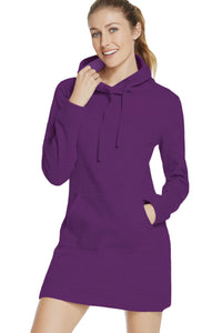Sexy Purple Slim Fit Pocket Front Hoodie Mini Dress