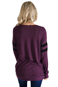 Sexy Purple Striped Sleeve Women’s Sweatshirt Top