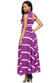 Sexy Purple V Neck Cut out Back Printed Maxi Dress