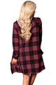 Sexy Purplish Red Checkered Button Up Hooded Cardigan