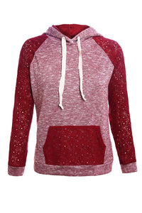 Sexy Purplish Red Lace Accent Kangaroo Pocket Hoodie