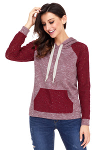 Sexy Purplish Red Lace Accent Kangaroo Pocket Hoodie