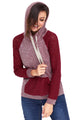 Sexy Purplish Red Lace Accent Kangaroo Pocket Hoodie