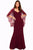 Sexy Purplish Red V Cut Open Back Lace Cape Sleeve Maxi Evening Dress