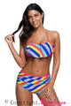 Sexy Rainbow Striped Ruffle Trim 2pcs Bikini Swimsuit