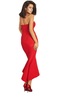 Sexy Red Asymmetric Ruffle Hem Strapless Party Dress