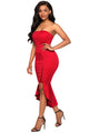 Sexy Red Asymmetric Ruffle Hem Strapless Party Dress